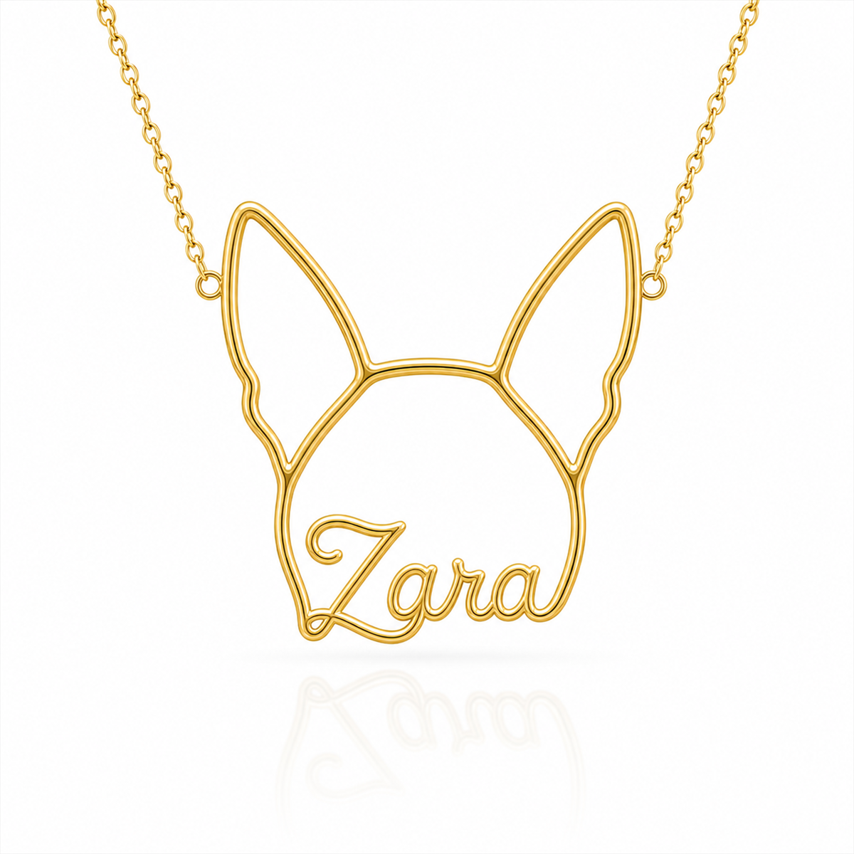 Soulyshine Basenji personalized outline pet face and name necklace in gold