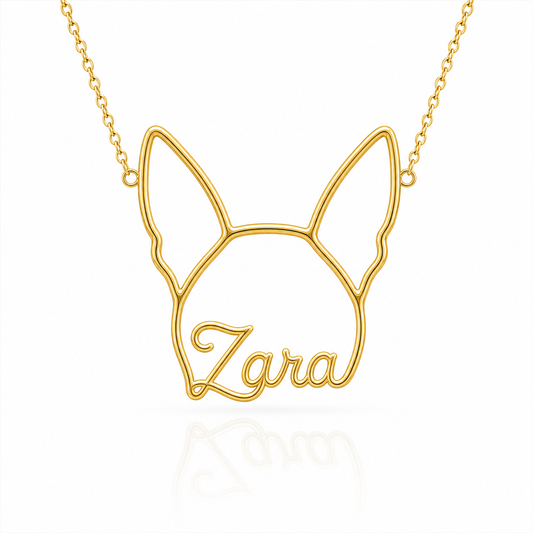 Soulyshine Basenji personalized outline pet face and name necklace in gold