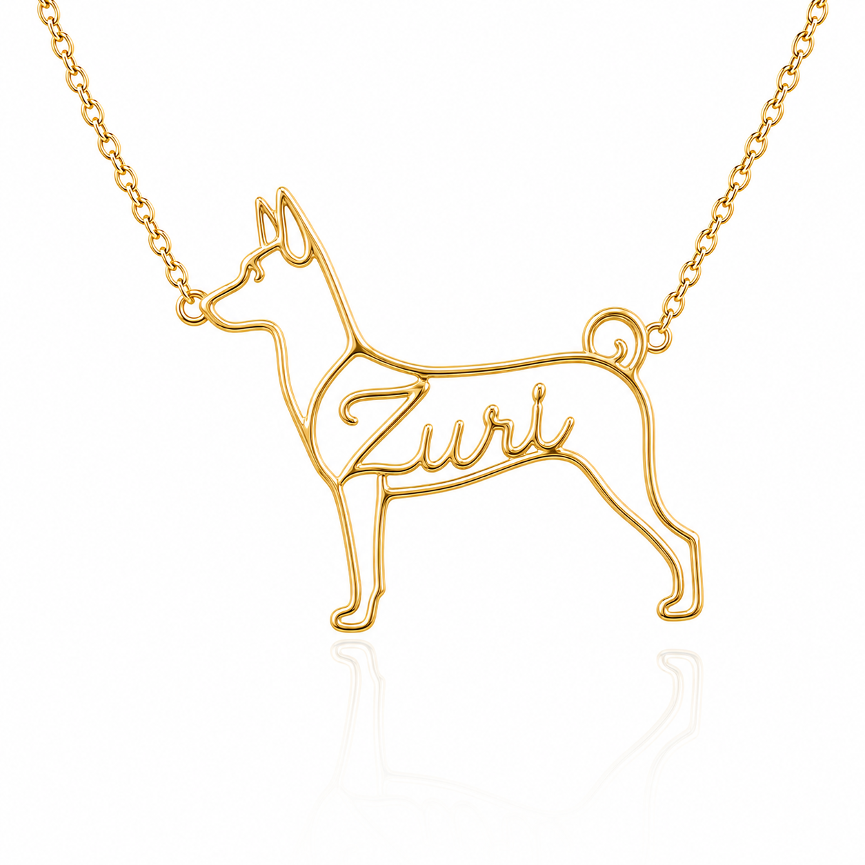 Soulyshine Basenji personalized dog silhouette name necklace in gold - Zuri design