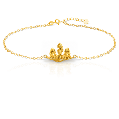 Basset-Hound Personalized Girl And Her Pets Bracelet - 10K Solid Gold - Front