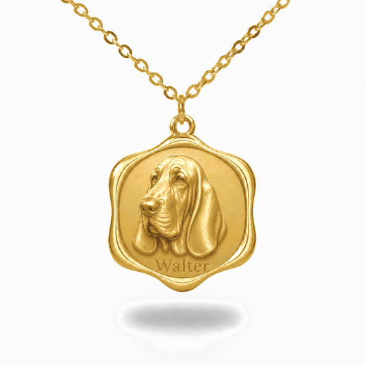 Soulyshine Basset Hound Precious Paw personalized pet photo necklace - 18K Gold Vermeil front