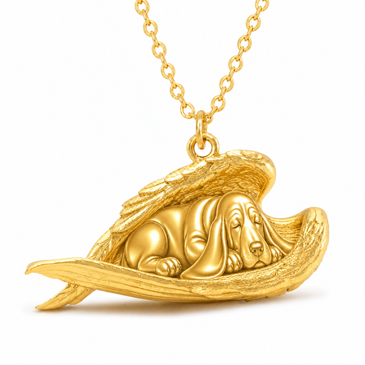 Soulyshine Basset Hound The Sleeping Angel – Personalized Pet Necklace - 18K Gold Vermeil front