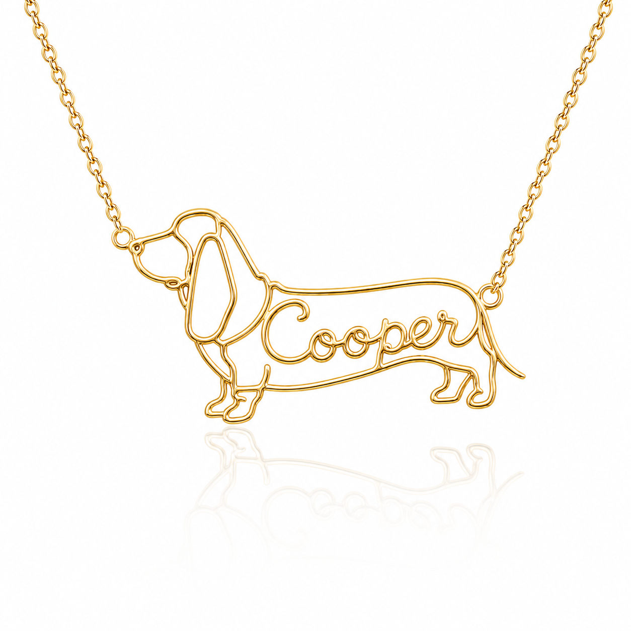 Soulyshine Basset Hound personalized dog silhouette name necklace in gold - Cooper design
