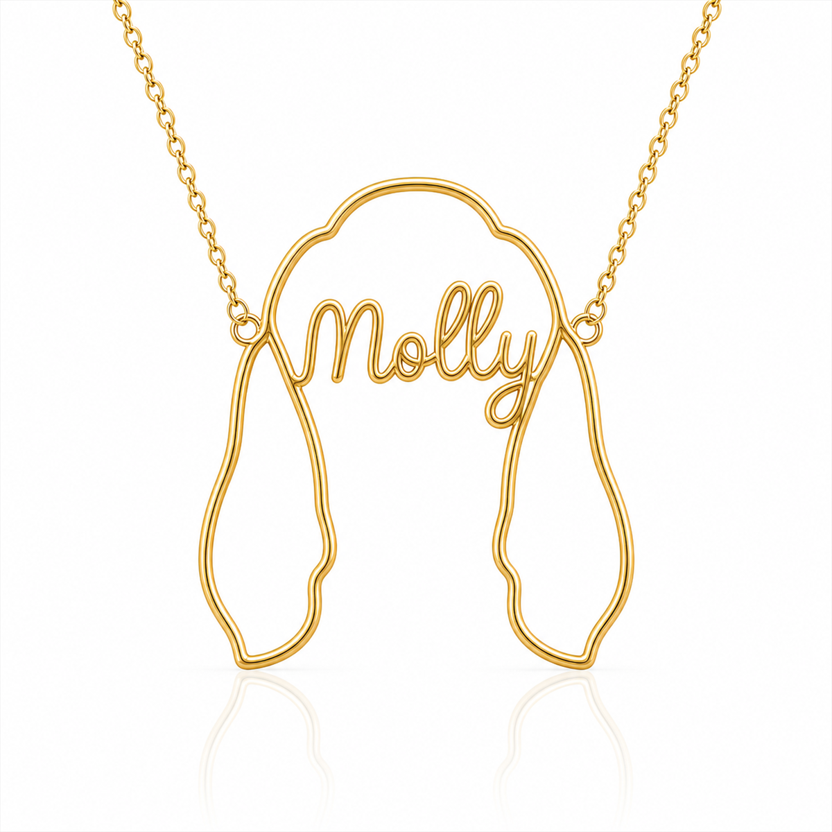 Soulyshine Basset Hound personalized outline pet face and name necklace in gold