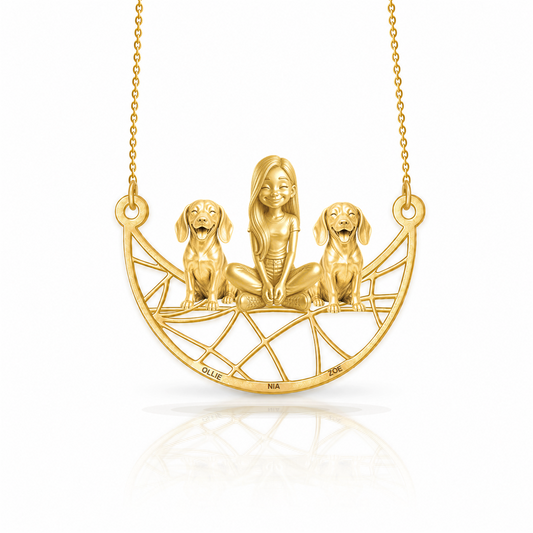 Personalized Beagle girl and her dogs necklace - front view