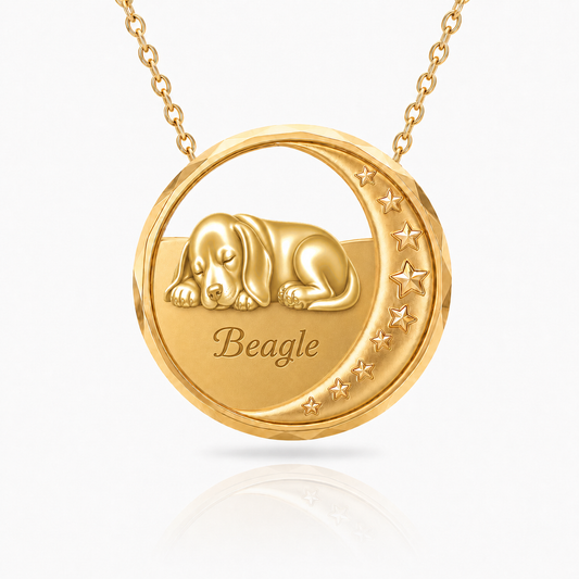 SoulyShine Beagle Starry Slumber – Personalized Pet in The Moon Necklace - 18K Gold Vermeil front