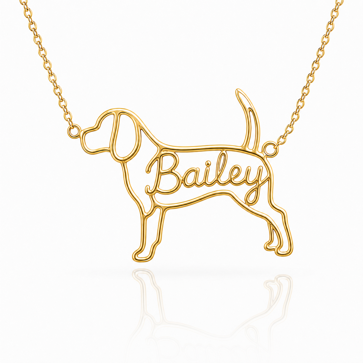 Soulyshine Beagle personalized dog silhouette name necklace in gold - Bailey design