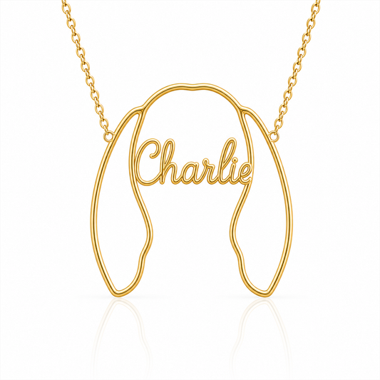 Soulyshine Beagle personalized outline pet face and name necklace in gold