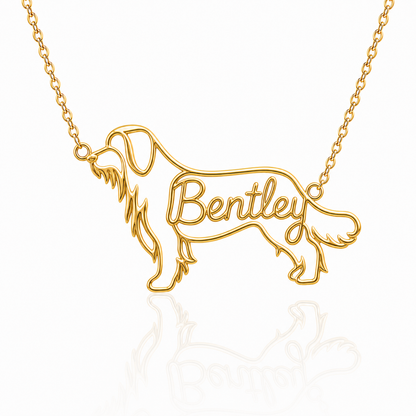 Soulyshine Bearded Collie personalized dog silhouette name necklace in gold - Bentley design