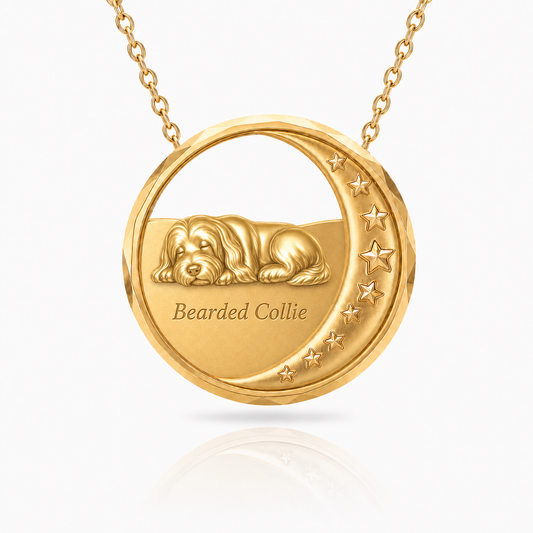 SoulyShine Bearded Collie Starry Slumber – Personalized Pet in The Moon Necklace - 18K Gold Vermeil front