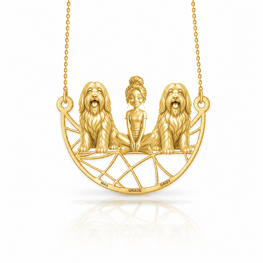 Personalized Bearded Collie girl and her dogs necklace - front view