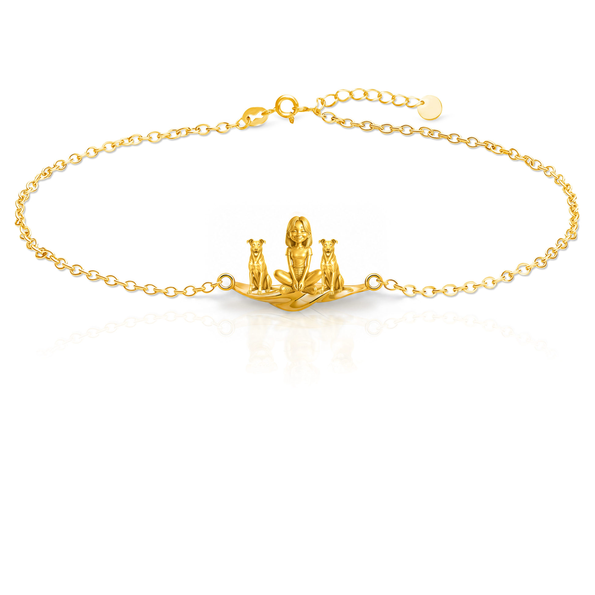 Beauceron Personalized Girl And Her Pets Bracelet - 10K Solid Gold - Front