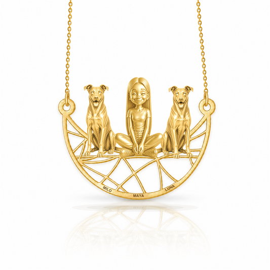 Personalized Beauceron girl and her dogs necklace - front view