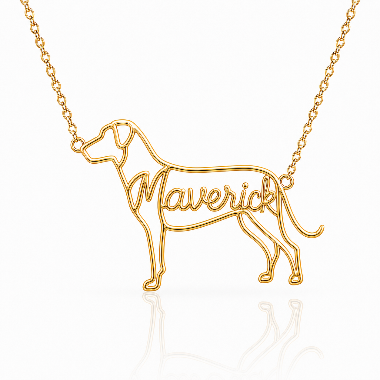 Soulyshine Beauceron personalized dog silhouette name necklace in gold - Maverick design