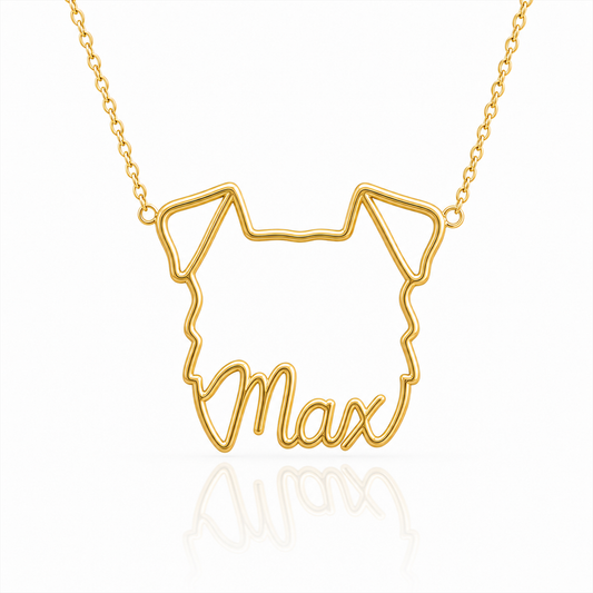 Soulyshine Beauceron personalized outline pet face and name necklace in gold