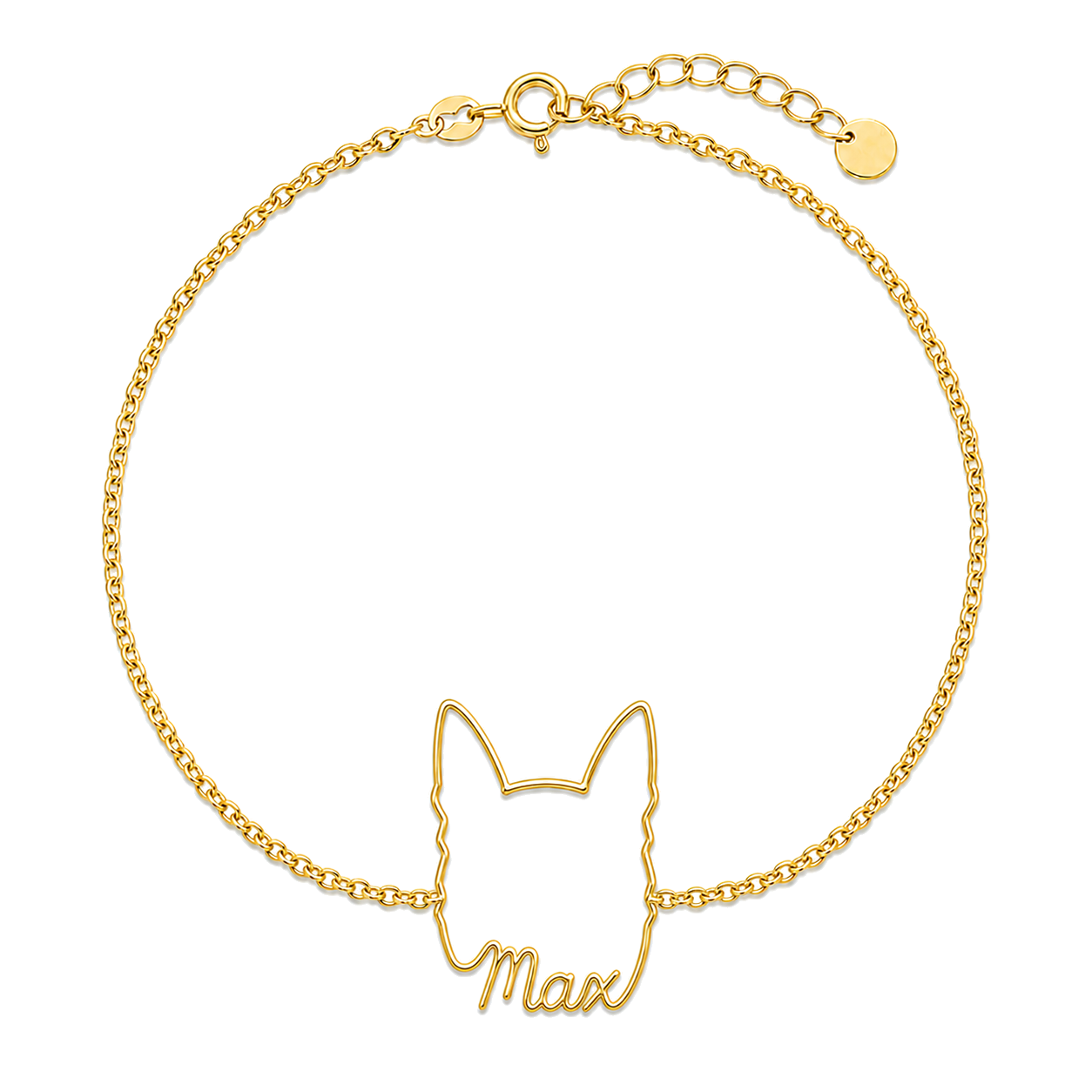 Soulyshine Beauceron Whisper Outline pet face and Max name handcrafted bracelet - 18K Gold Vermeil front