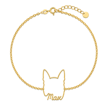 Soulyshine Beauceron Whisper Outline pet face and Max name handcrafted bracelet - 18K Gold Vermeil front