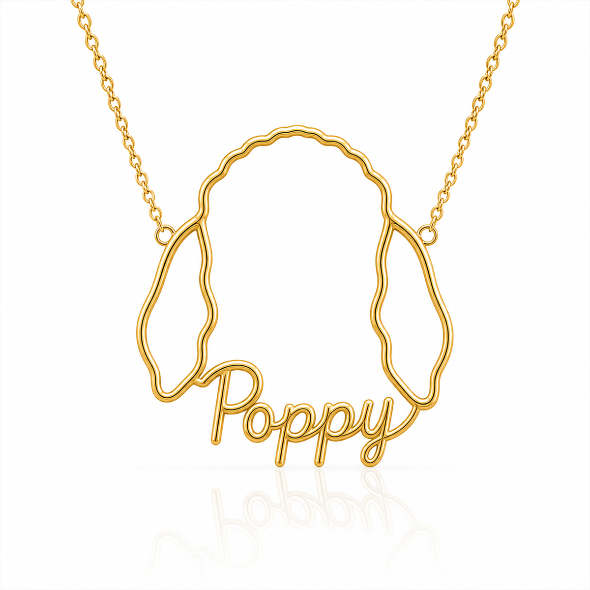 Soulyshine Bedlington Terrier personalized outline pet face and name necklace in gold
