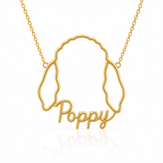 Soulyshine Bedlington Terrier personalized outline pet face and name necklace in gold