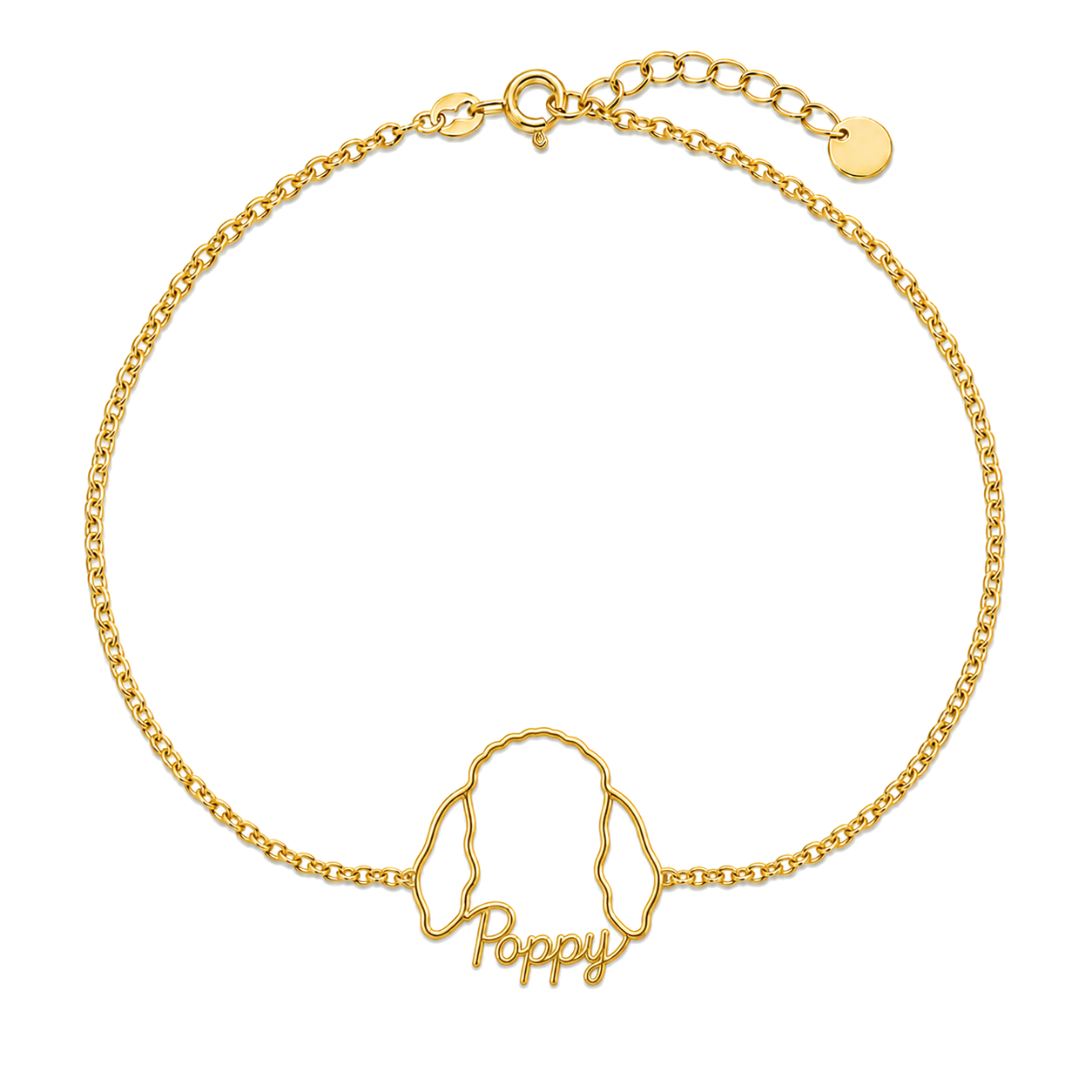 Soulyshine Bedlington Terrier Whisper Outline pet face and Poppy name handcrafted bracelet - 18K Gold Vermeil front