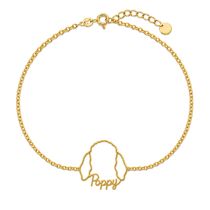 Soulyshine Bedlington Terrier Whisper Outline pet face and Poppy name handcrafted bracelet - 18K Gold Vermeil front