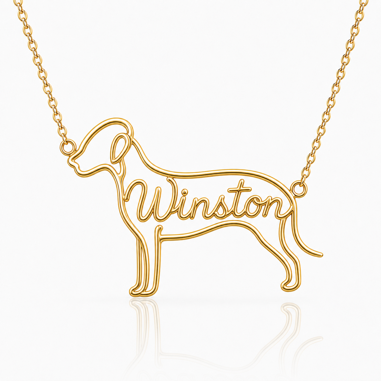 Soulyshine Bedlington Terrier personalized dog silhouette name necklace in gold - Winston design