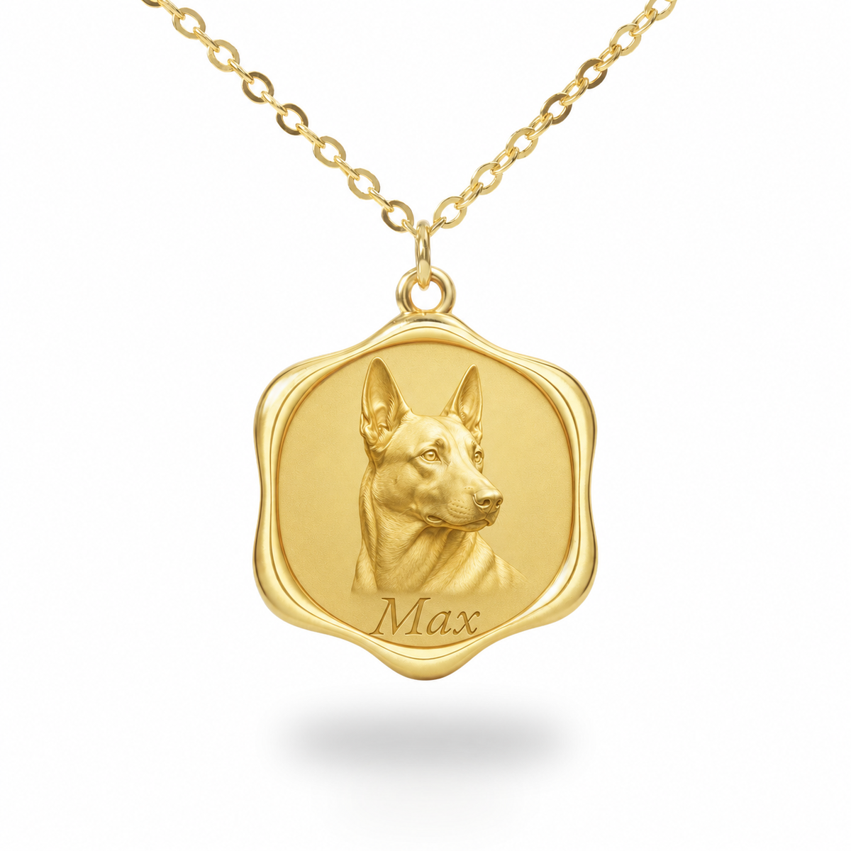 Soulyshine Belgian Malinois Precious Paw personalized pet photo necklace - 18K Gold Vermeil front