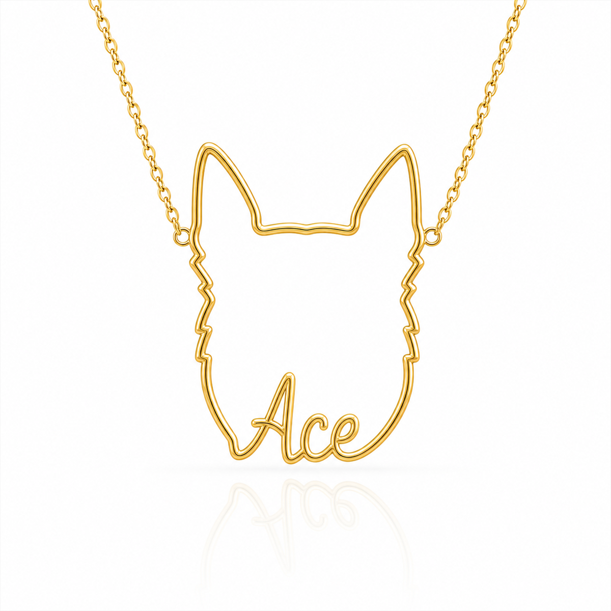 Soulyshine Belgian Malinois personalized outline pet face and name necklace in gold
