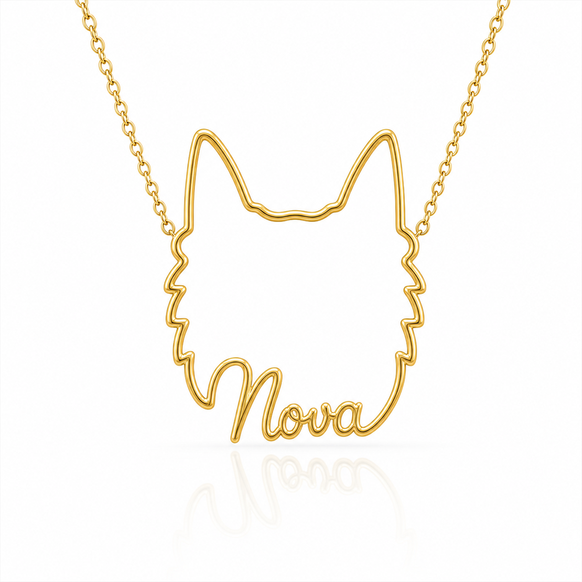 Soulyshine Belgian Sheepdog personalized outline pet face and name necklace in gold