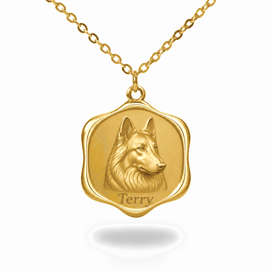 Soulyshine Belgian Tervuren Precious Paw personalized pet photo necklace - 18K Gold Vermeil front