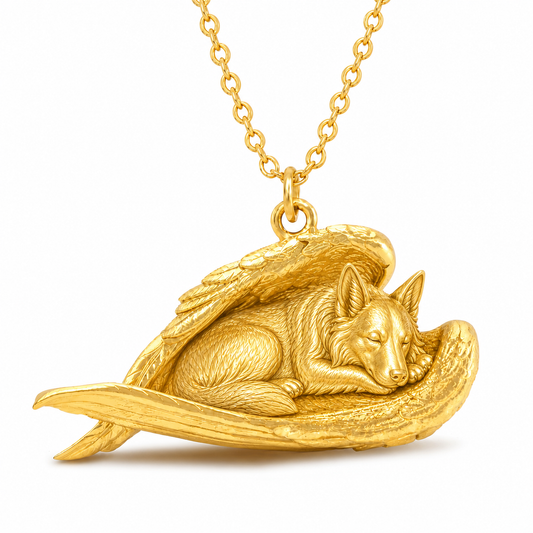 Soulyshine Belgian Tervuren The Sleeping Angel – Personalized Pet Necklace - 18K Gold Vermeil front