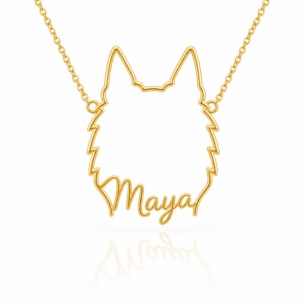 Soulyshine Belgian Tervuren personalized outline pet face and name necklace in gold