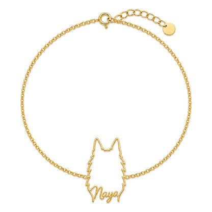 Soulyshine Belgian Tervuren Whisper Outline pet face and Maya name handcrafted bracelet - 18K Gold Vermeil front