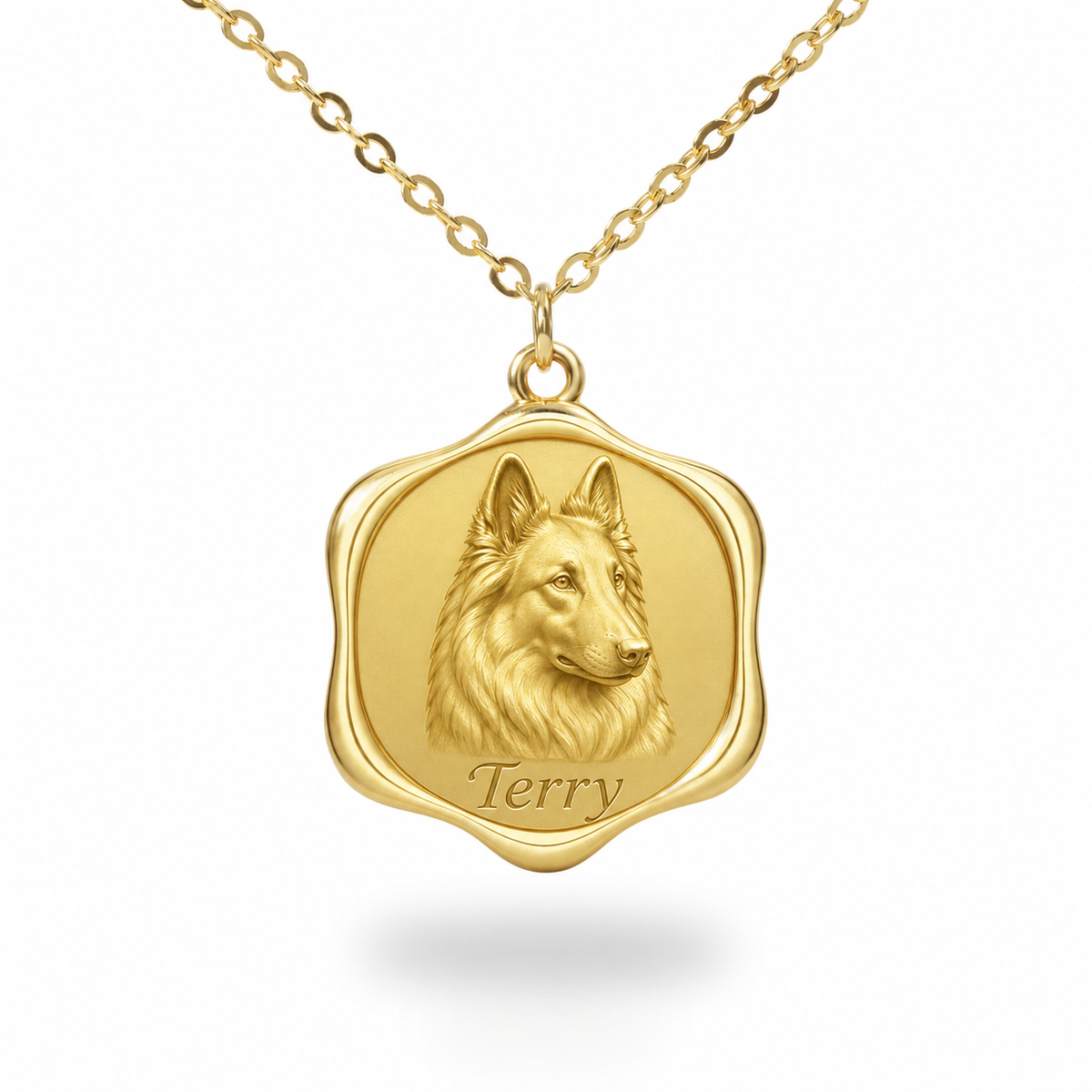 Soulyshine Belgian Tervuren Precious Paw personalized pet photo necklace - 18K Gold Vermeil front