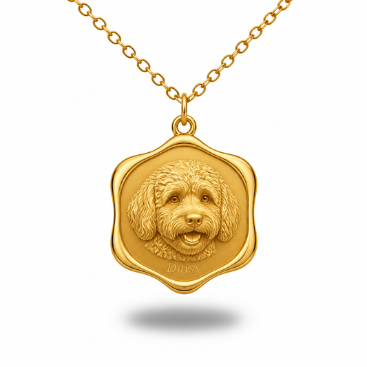 Soulyshine Bernedoodle Precious Paw personalized pet photo necklace - 18K Gold Vermeil front