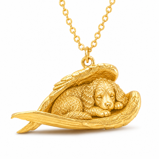 Soulyshine Bernedoodle The Sleeping Angel – Personalized Pet Necklace - 18K Gold Vermeil front
