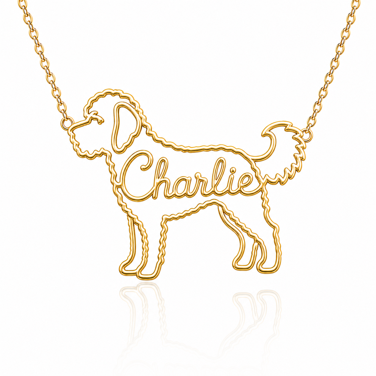 Soulyshine Bernedoodle personalized dog silhouette name necklace in gold - Charlie design