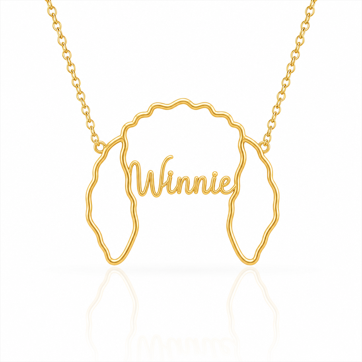 Soulyshine Bernedoodle personalized outline pet face and name necklace in gold