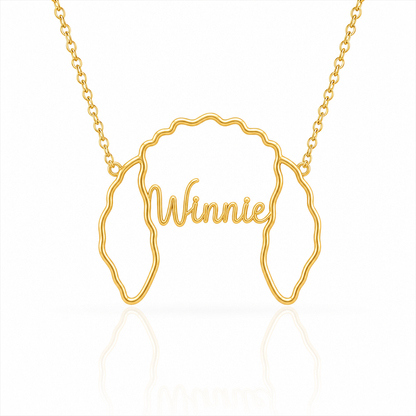 Soulyshine Bernedoodle personalized outline pet face and name necklace in gold