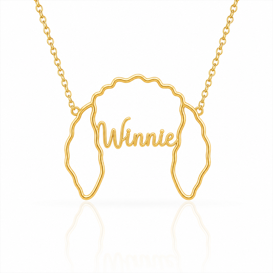 Soulyshine Bernedoodle personalized outline pet face and name necklace in gold