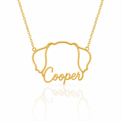 Soulyshine Bernese Mountain Dog personalized outline pet face and name necklace in gold