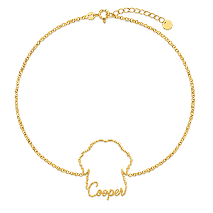 Soulyshine Bernese Mountain Dog Whisper Outline pet face and Cooper name handcrafted bracelet - 18K Gold Vermeil front