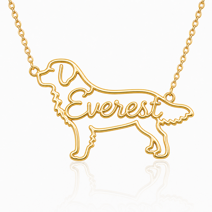 Soulyshine Bernese Mountain Dog personalized dog silhouette name necklace in gold - Everest design