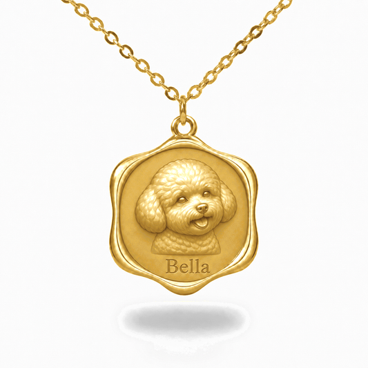 Soulyshine Bichon Frise Precious Paw personalized pet photo necklace - 18K Gold Vermeil front