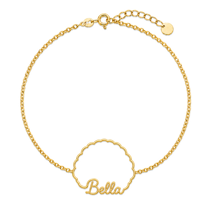 Soulyshine Bichon Frise Whisper Outline pet face and Bella name handcrafted bracelet - 18K Gold Vermeil front