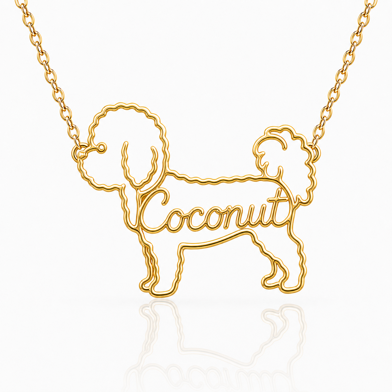 Soulyshine Bichon Frise personalized dog silhouette name necklace in gold - Coconut design