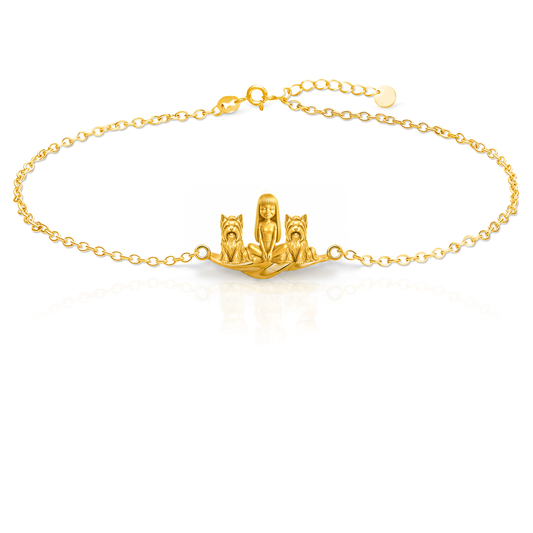Biewer-Terrier Personalized Girl And Her Pets Bracelet - 10K Solid Gold - Front