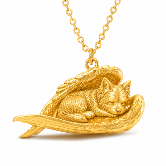 Soulyshine Biewer Terrier The Sleeping Angel – Personalized Pet Necklace - 18K Gold Vermeil front
