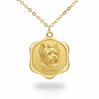 Soulyshine Biewer Terrier Precious Paw personalized pet photo necklace - 18K Gold Vermeil front