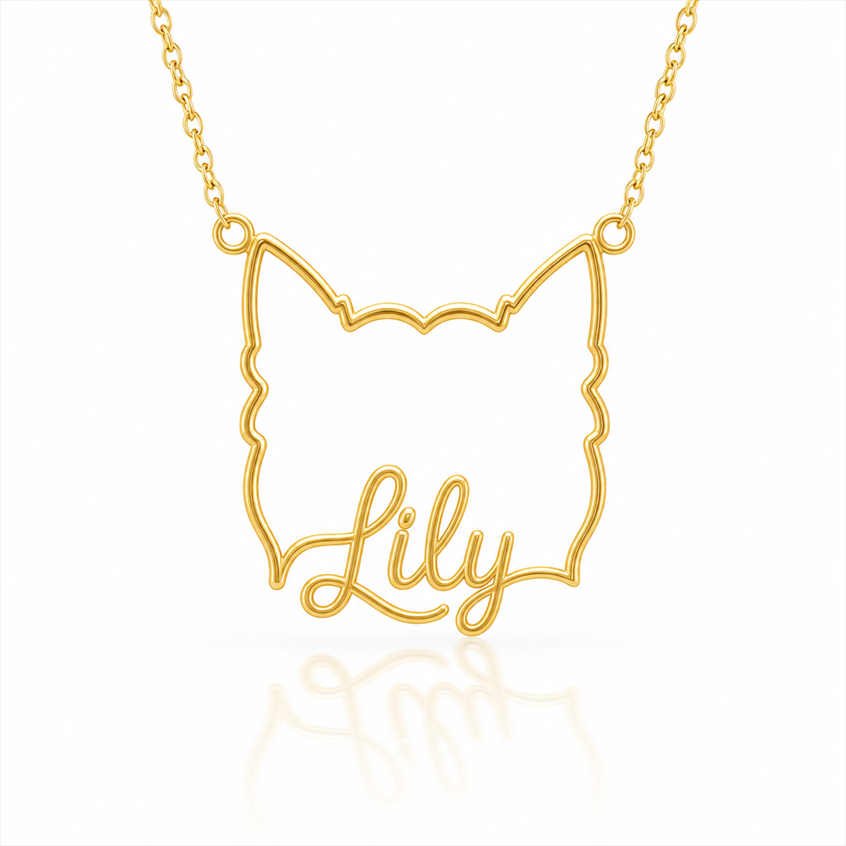 Soulyshine Biewer Terrier personalized outline pet face and name necklace in gold